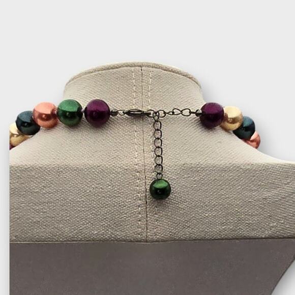 Red Gold Champagne Multi Color Pearl Beaded Statement Necklace Y2K Holiday Glam - Picture 5 of 8